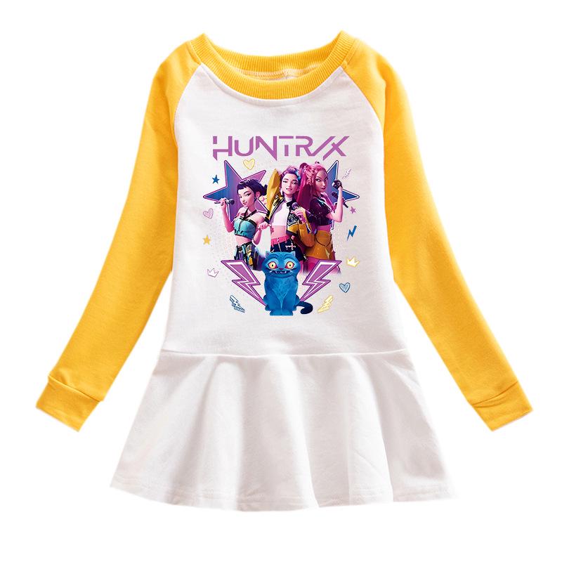 Vestido de Ruffles de Dibujos Animados de Grupo de Chicas Kpop - Falda de Princesa de Malla de Manga Larga para Bebés Niñas (Primavera otoño)