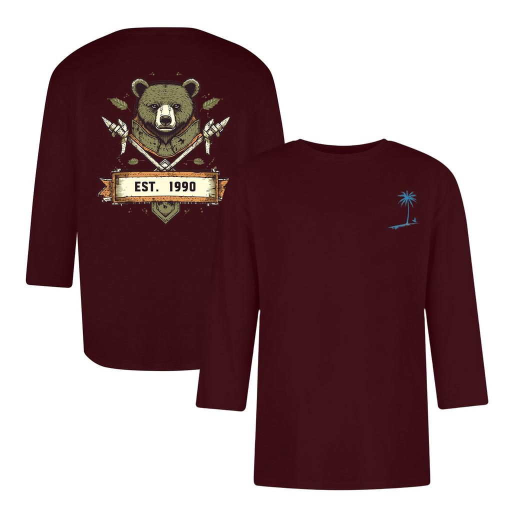 Men's Casual and Fashionable Printed Collar Three-quarter Sleeve Top T-shirt