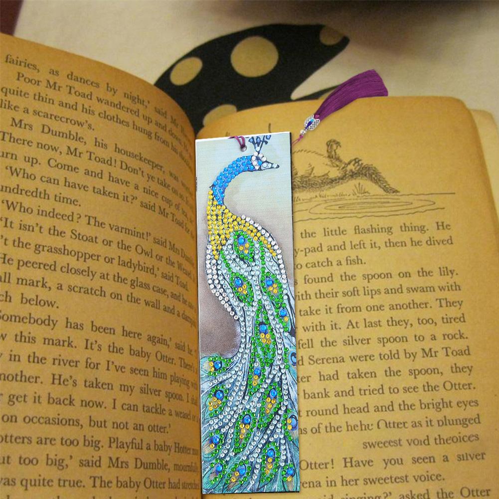 Shaped Diamond Painting Bookmark Peafowl Pattern Tassel DIY Gift Book Decoration