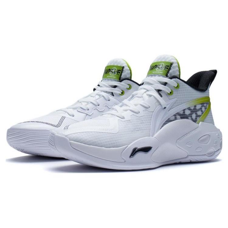 New LiNing Cushioning Anti Slip Wear Resistant Coverage Support Rebound Mid Top Basketball Shoes White Green ABFS007-1