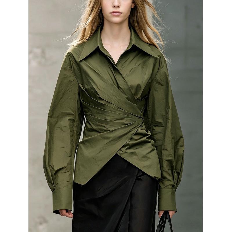 1116 European and American new French solid color fashion irregular waist and thin temperament long-sleeved shirt