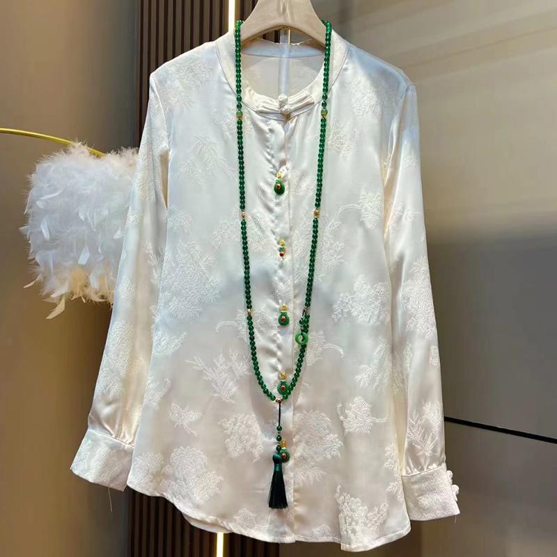 2024 Damen Übergröße Schlankmachende Chinesischer Stil Langarm Bluse