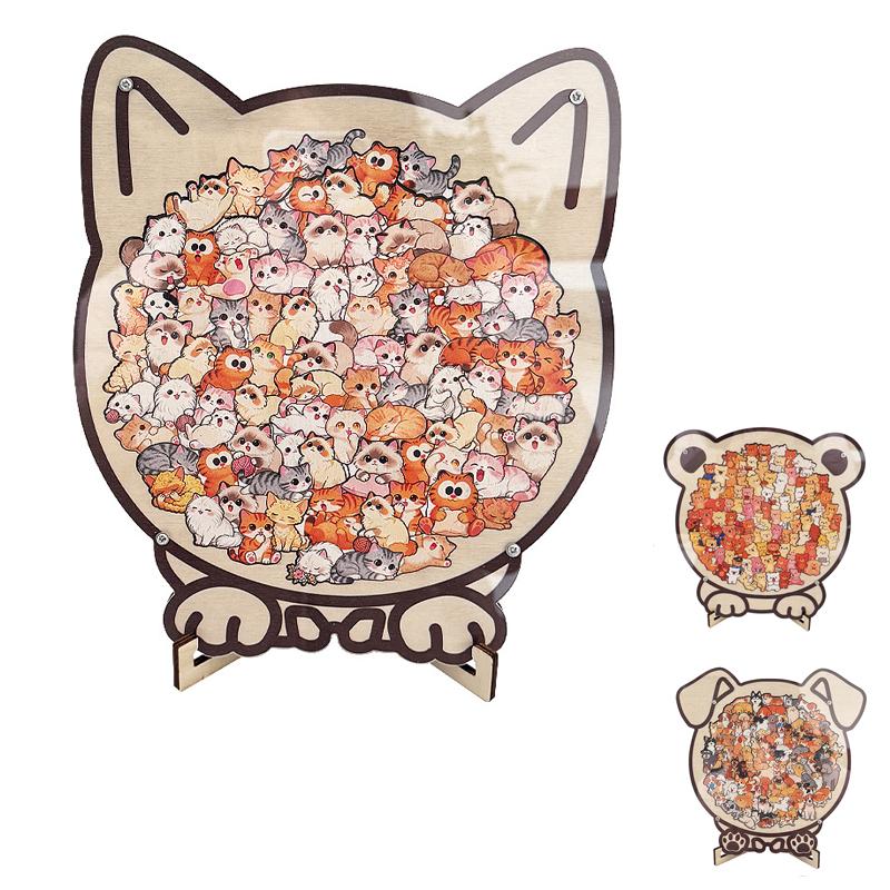 Cat Shaped Puzzle Dog Bear Wooden Jigsaw Puzzle Macaron Colored Puzzle Toy