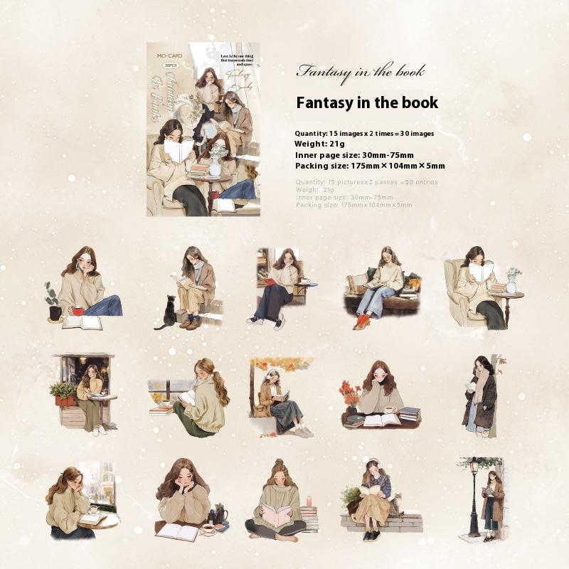 30 ks/balení Estetické nálepky Štítky Čtenářka Samolepky Dekorativní Deník Album Materiál Scrapbooking Potřeby