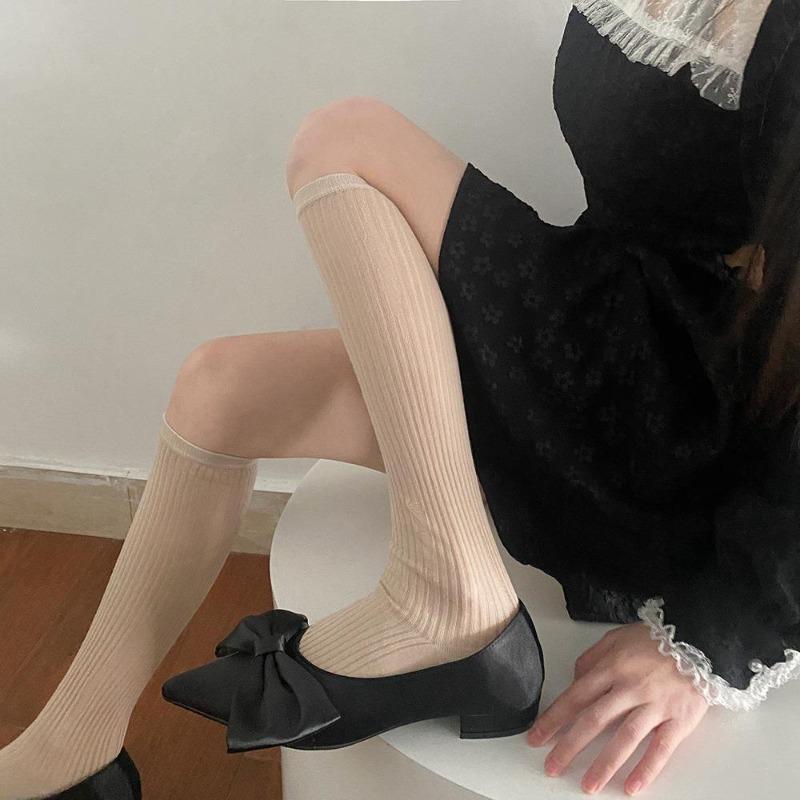 Calze da donna stile giapponese Calzini alti al ginocchio Calzini lunghi in nylon trasparente ultrasottile Calzini al ginocchio JK Lolita per ragazze dolci
