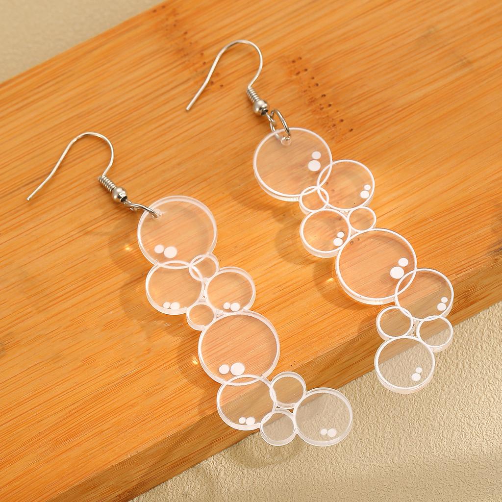 1 Pair of Fun and Creative Cartoon Transparent Bubble Long Earrings, Acrylic Whimsical Assorted-sized Round Disc Eye Bubble Earrings