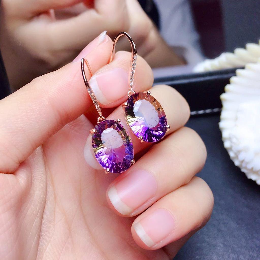 925 Sterling Silver Earrings Colorful Gemstone Amethyst 18k Gold Earrings For Women Charm Jewelry Gift