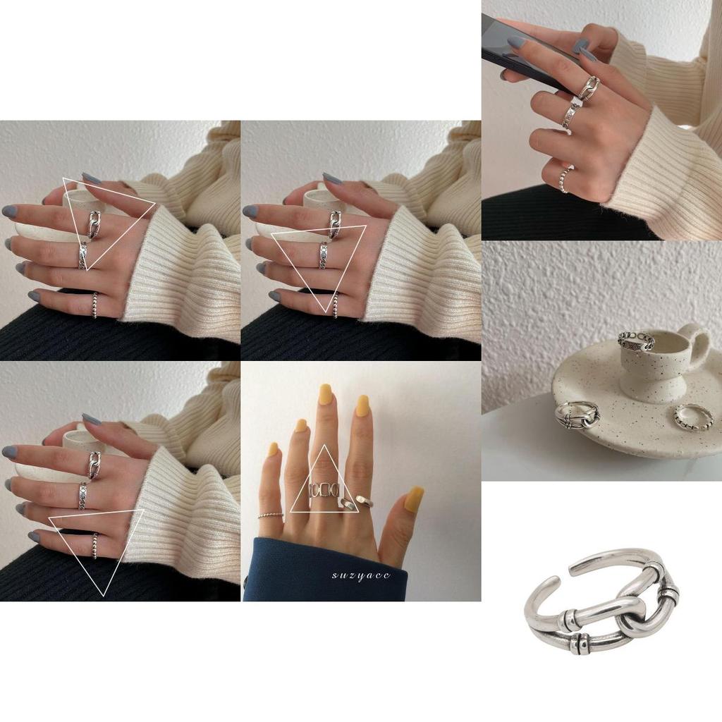 Korean Ins Style Minimalist Chain Design S925 Silver Geometric Ring For Women