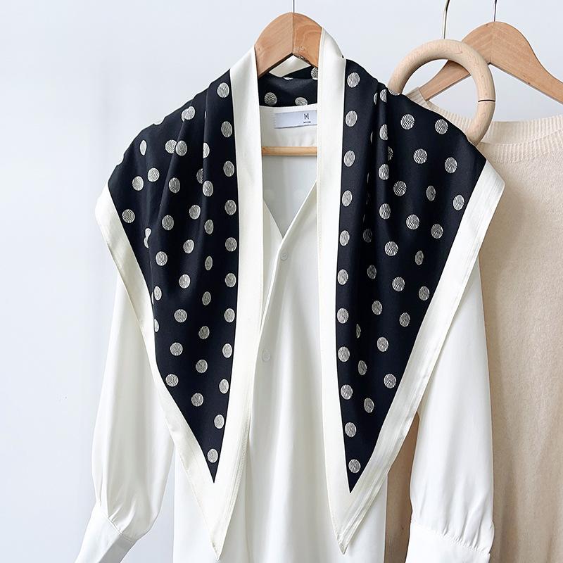 New Brown Polka Dot Triangle Scarf Headscarf Versatile Fashion Waist Seal Waist Silk Scarf Women's Cool Retro Shawl Scarf