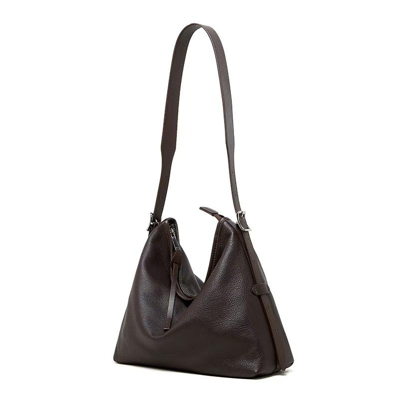 Genuine Leather Womens Shoulder Underarm Tote Bag Vintage Litchi Grain Top Grain Cowhide Crossbody Luxury Commuter Handbag
