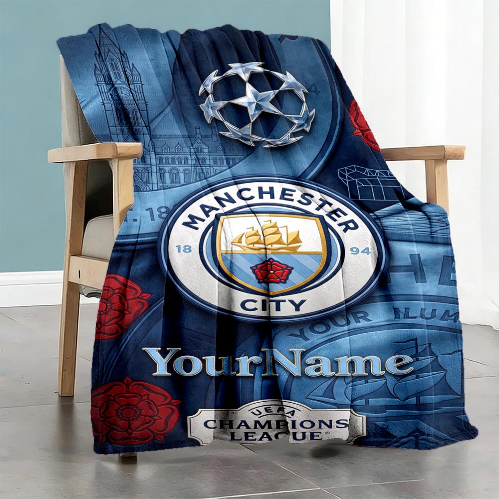 Manchester City 19 Personalized Text Blanket Lightweight Personalized Blanket Warmthful Decor Suitable for Living Room Sofa Livingroom Seaside