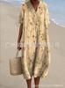 New Loose Casual Comfortable V-neck Digital Printing Pleated Large Version Dress