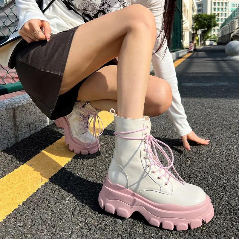 Booties Cute Pink Footwear Female Ankle Boots White Punk Style