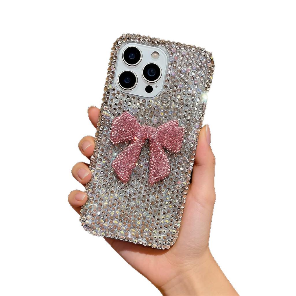 Elegant Diamond Bowknot Phone Case for 17Pro Max, 15Pro, 12, 11, 16, and 15.
