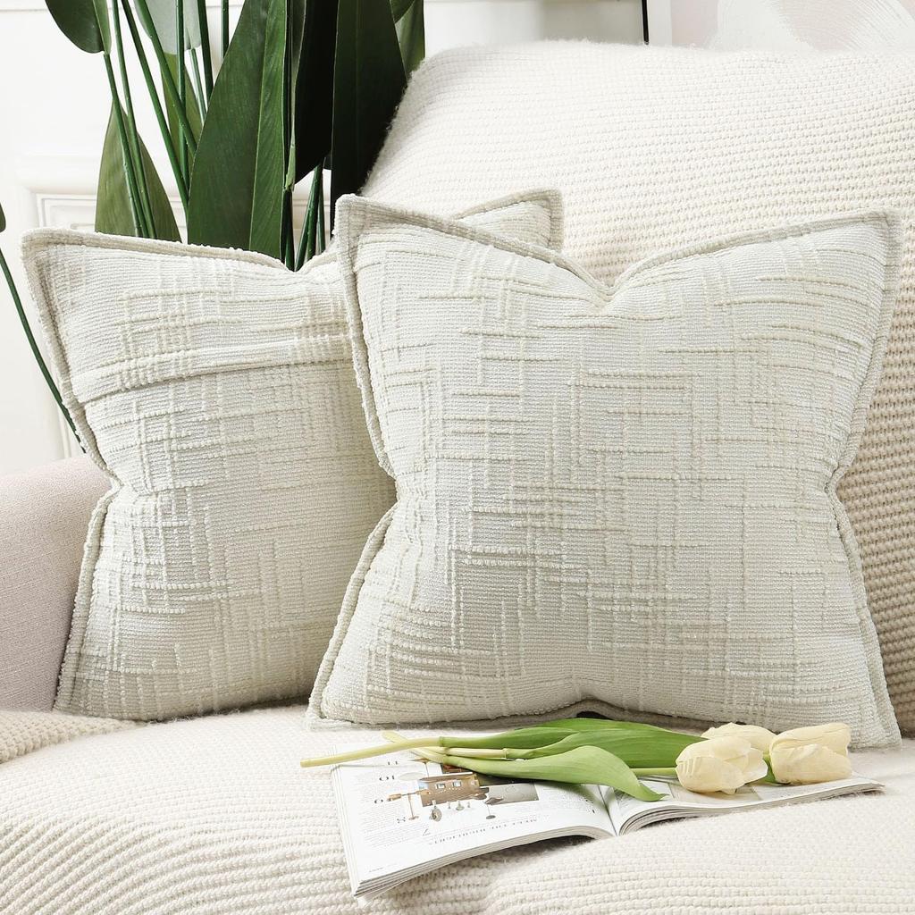 Woven Thick Cushion Cover Yarn Texture Throw Pillow Covers Edge Pressed Sofa Cushion Covers for Home Bedroom Living Room Decor