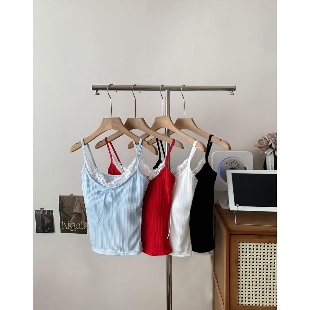 Pit Stripes Camisole Lace Splicing Undershirt Women With Chest Pads Inside The Slim Thin Bottoming Shirt