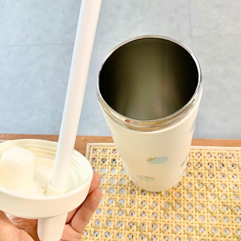 Kawaii Strawberry Thermos Bottle Stainless Steel Vacuum Insulated Straw Cup Cute Girls Outdoor Ice Coffee Drinking Water Cup