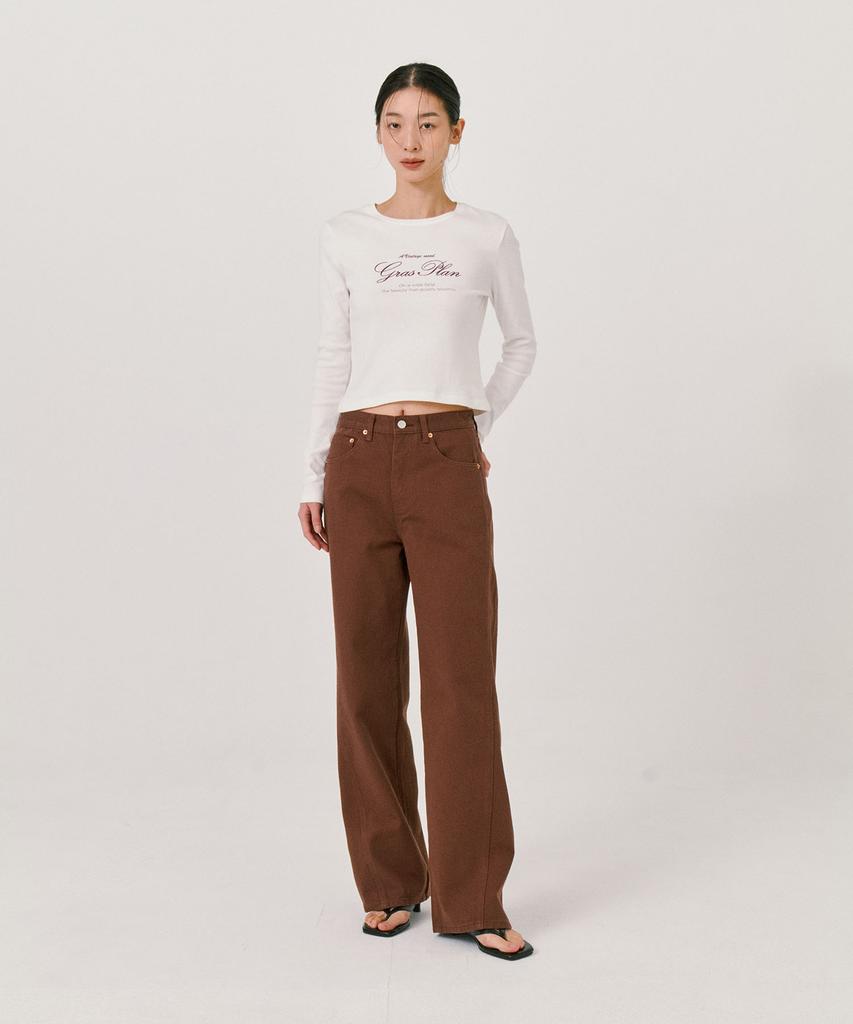 GRASPLAN Loose Fit Semi Wide Denim Pants_Brown