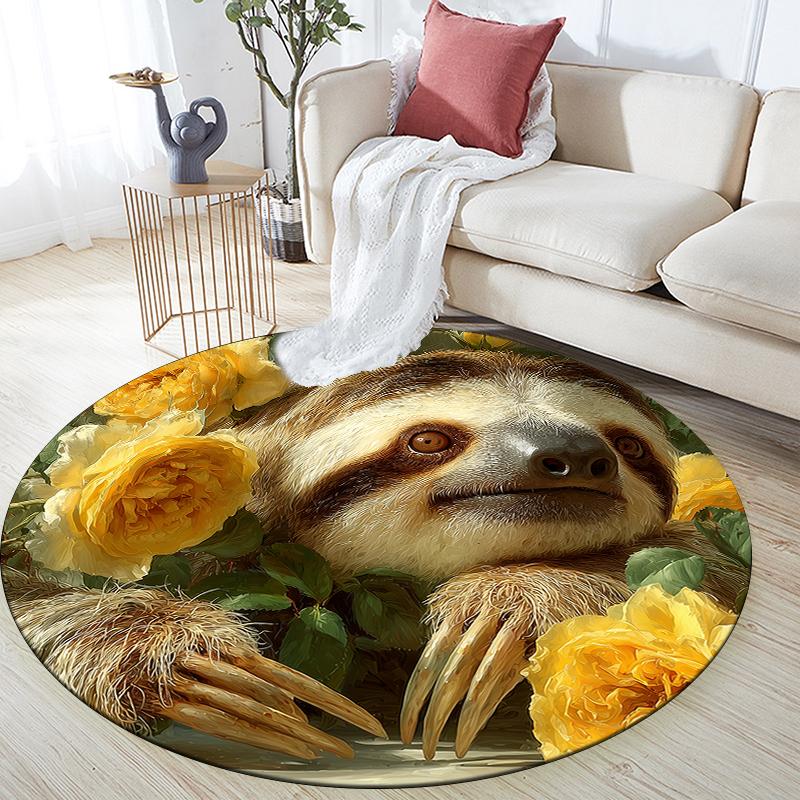 

Sloth and Roses pattern round rug,Carpet Rug for Living Room Bedroom Playroom ,Non-slip Floor Mat,Holiday Gifts and Birthday Gifts. 80cmx80cm
