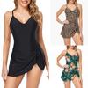 2023 Women's Floral Digital Print Swimsuit with Side Slit and Ruched Cover-Up