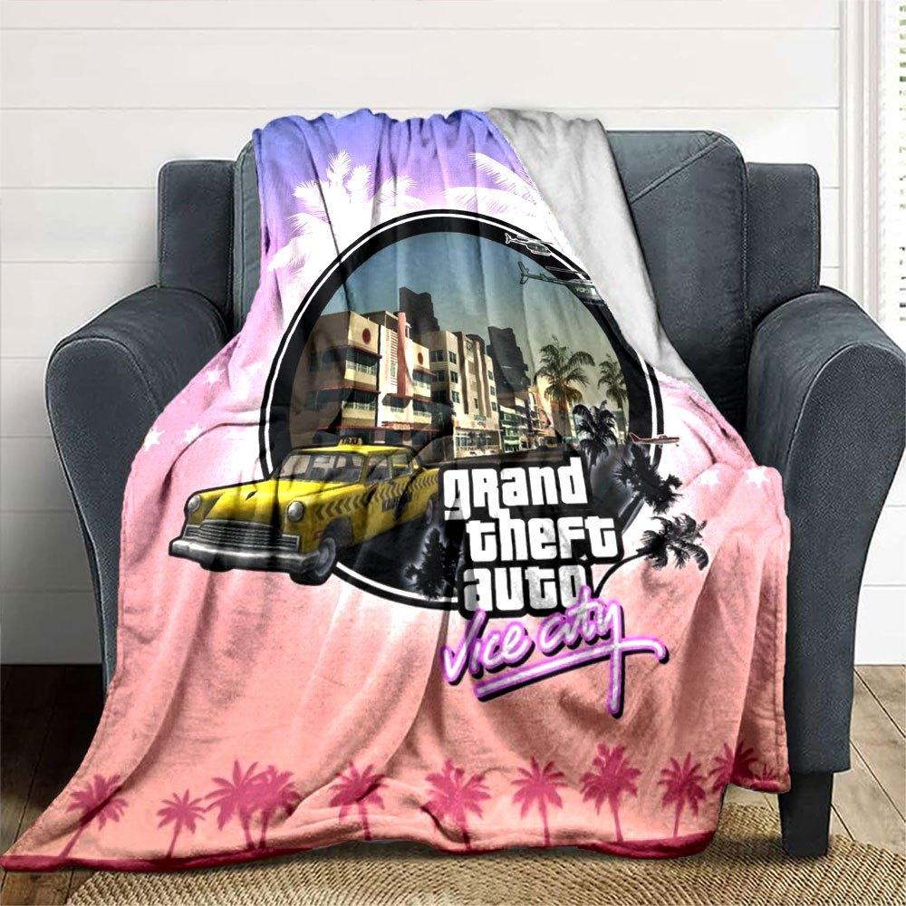 1 pezzo Coperta Morbida in Flanella Grand Theft Auto con Stampa di Designer Una coperta accogliente per tutte le stagioni, perfetta per il divano, il letto, l'ufficio