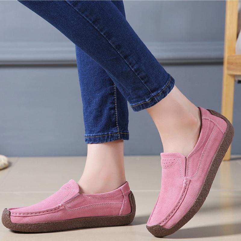 Slip-on Women Genuine Leather Loafers Casual Walking Shoes Elastic Ladies Working Driving Shoes Mother Shoes