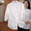 Large size design sense white short-sleeved shirt women's early spring new fat MM thin casual versatile lapel top