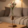 Creative Hydroponic Plant Vase Wooden Base Minimalist Glass Flower Vase Elegant Simple Flower Holder Stand Living Room