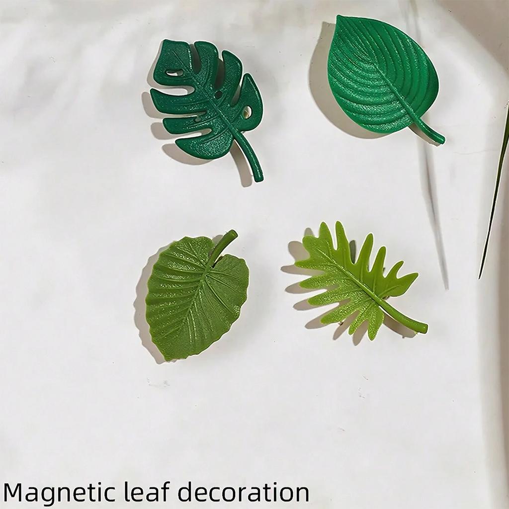 4pcs Tropical Leaves Shaped Fridge Magnets Cute Kitchen Decoration, Waterproof Memo Holders and Refrigerator Accessories