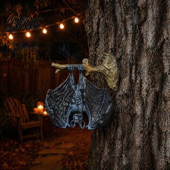 Waterproof Statue Halloween Bat Figurine Resin Hanging Sculpture Gothic Upside Outdoor Tree Ornament Down for Garden Yard Decor Realistic