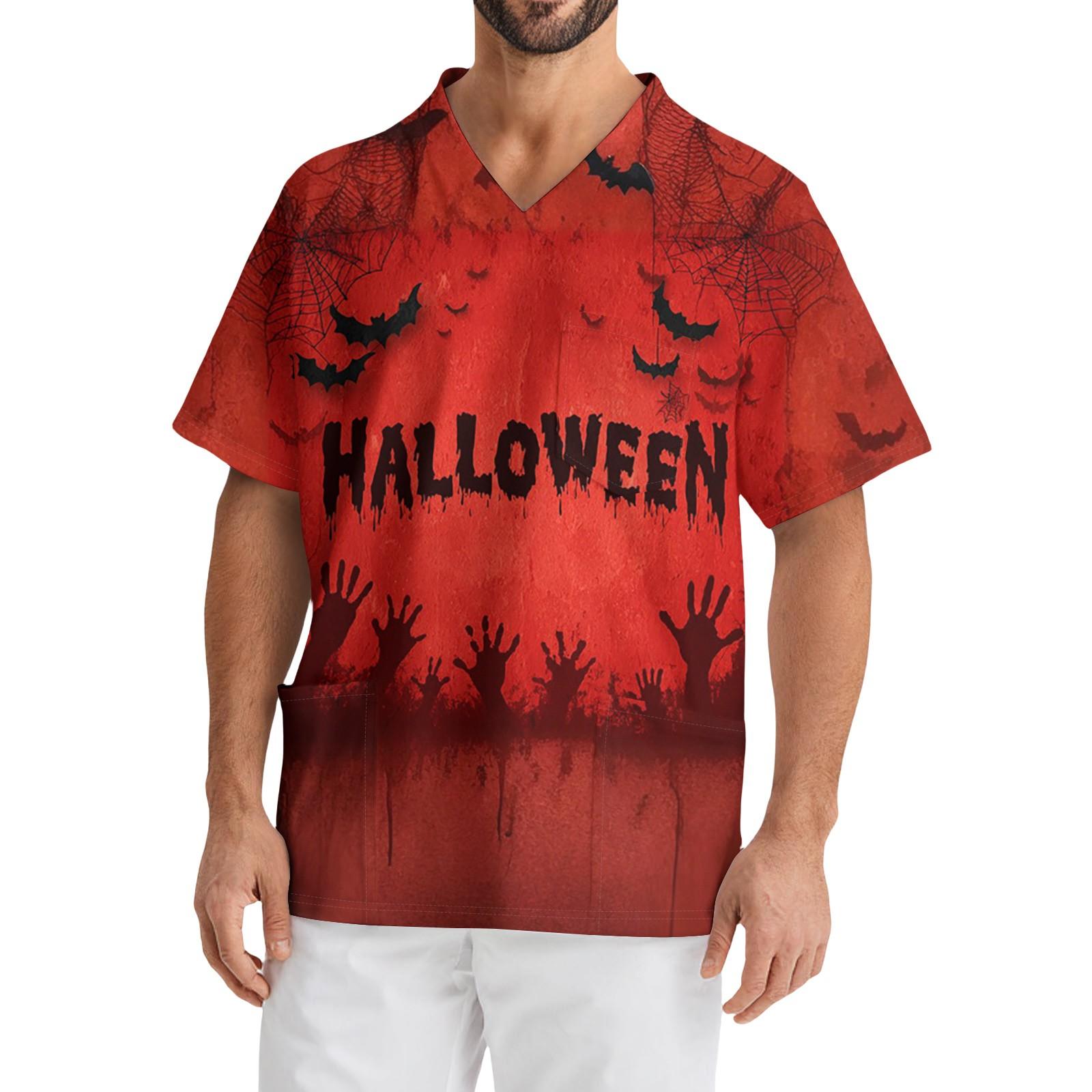 

Мужской повседневный топ с коротким рукавом, V-образным вырезом и принтом, с накладным карманом спереди XXXL красный