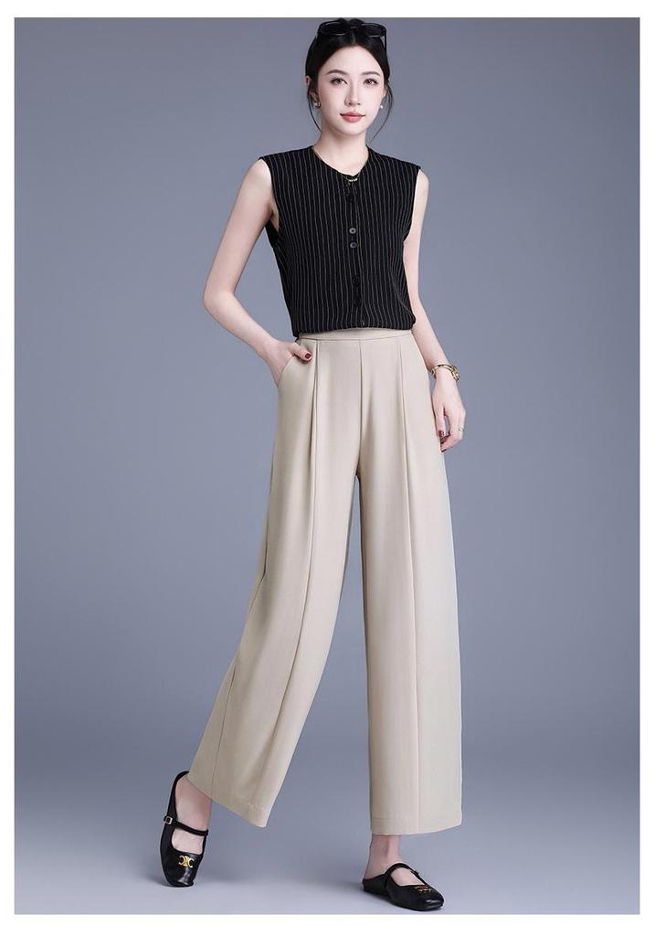 High-Waisted Wide-Leg Pants for Middle-Aged & Elderly Women - Spring/Summer Thin Style & Autumn/Winter Long Straight-Leg Design