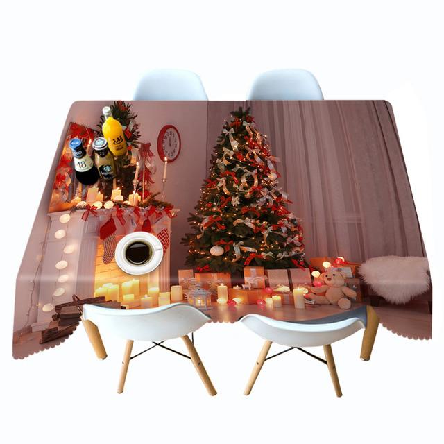 Tablecloth Golden Christmas Tree Socks And Elk Pattern Rectangular And Round Table Cloth Thicken Cotton Cover Towel