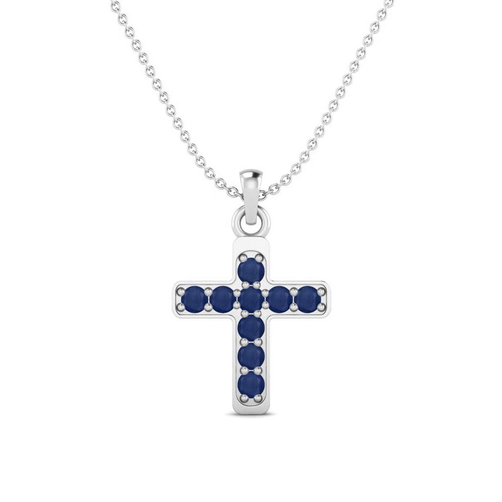 Blue Sapphire Religious Cross Pendant- Sterling Silver