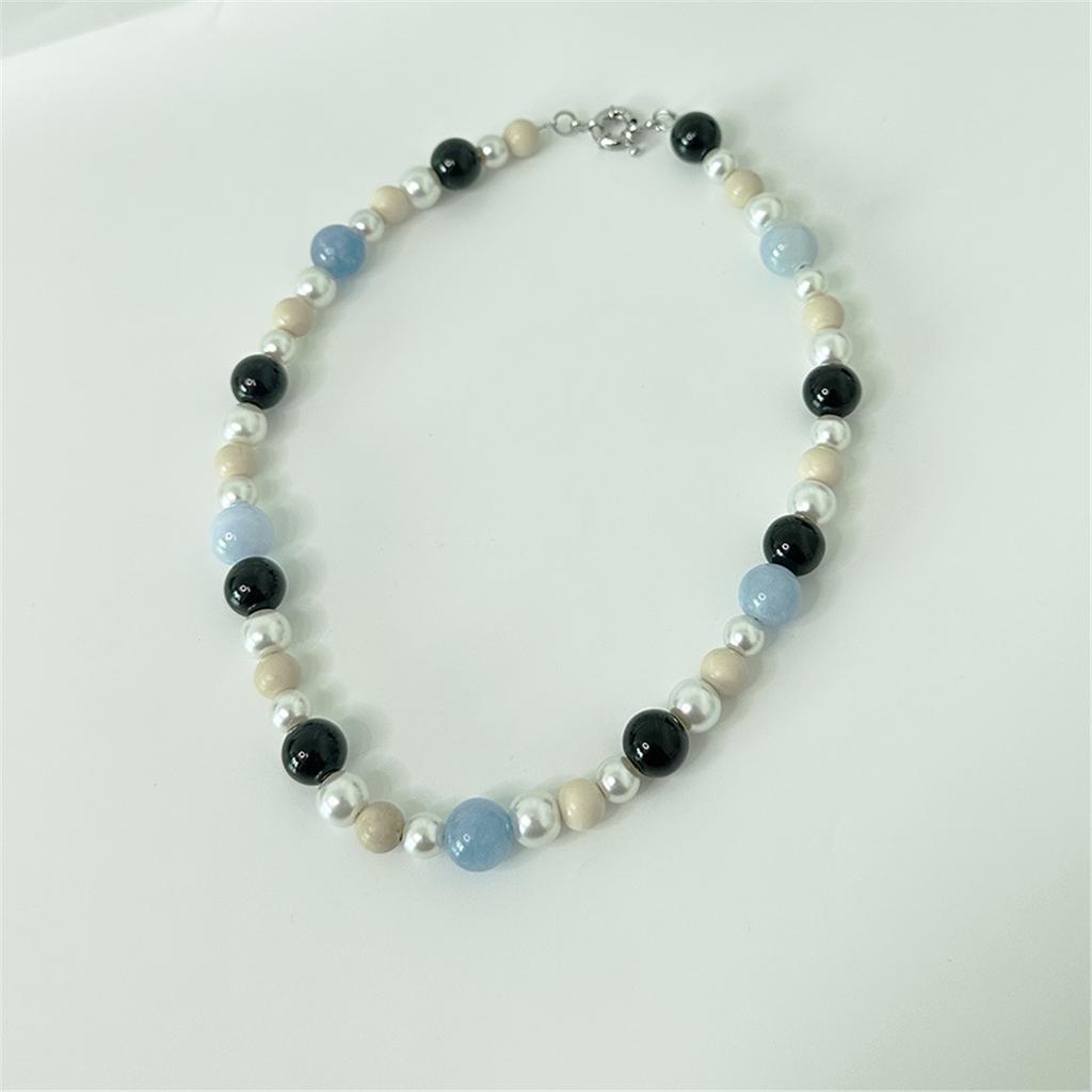 Tooxika Summer Ocean Niche Luxury Natural Blue Natural Stone Pearl Beaded Necklace Sweet Cool Collarbone Chain