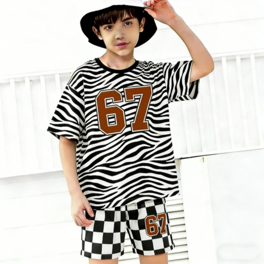 Zebra Colored Multicolored 67 Printed Kids T-shirt and Shorts 2 Piece Set Summer Casual Outfit for Boys and Girls Kids Clothing