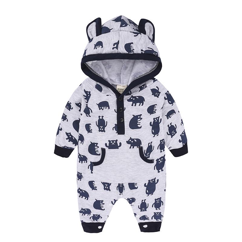 2025 Spring/Autumn Baby Animal Pattern Hooded Romper
