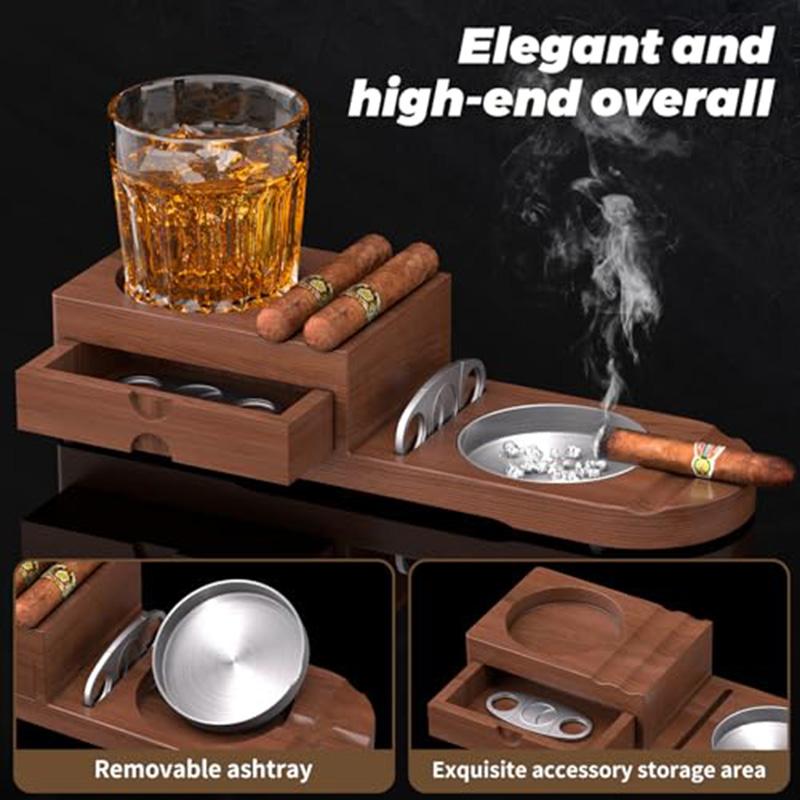 Multi Function Solid Wood Cigar Ashtray with Drawers Whiskey Cup Holder Tray Cigar Box Accessories Holder Smoking tools
