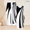 Women Plus Size Two Piece Set Long Sleeve Open Front Cardigan Sleeveless Bodycon Dress Black White Floral Printed