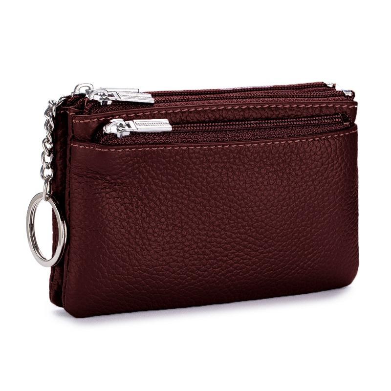 

New first-layer cowhide simple women s zipper change bag, genuine leather three-zipper large-capacity storage bag, coin bag.