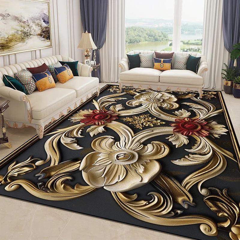 3D Nádherný květinový koberec pro obývací pokoj Luxusní bytová ložnice Dekorace Velkoplošné měkké koberce Protiskluzové rohožky do šatny Pratelné