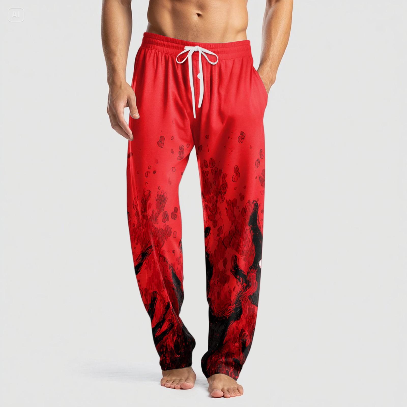 

Мужские вязаные повседневные брюки с карманом и принтом на Хэллоуин, пижамные брюки XXL