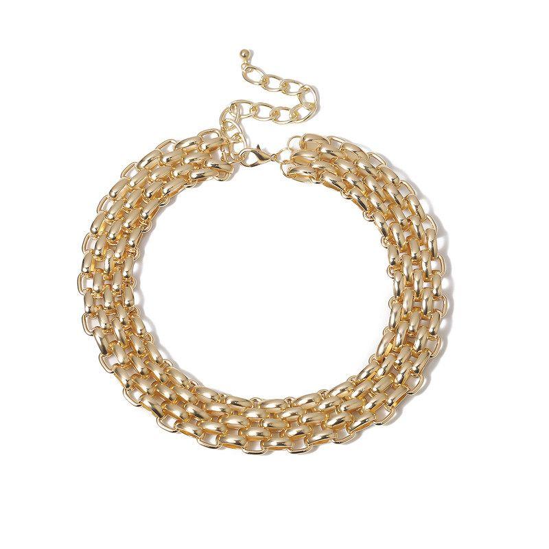 Metal Wide Chain Short Necklace for Women Fashion Exaggerated Wild Elegant Travel Photo Matching Clothes Clavicle Chain Accessories