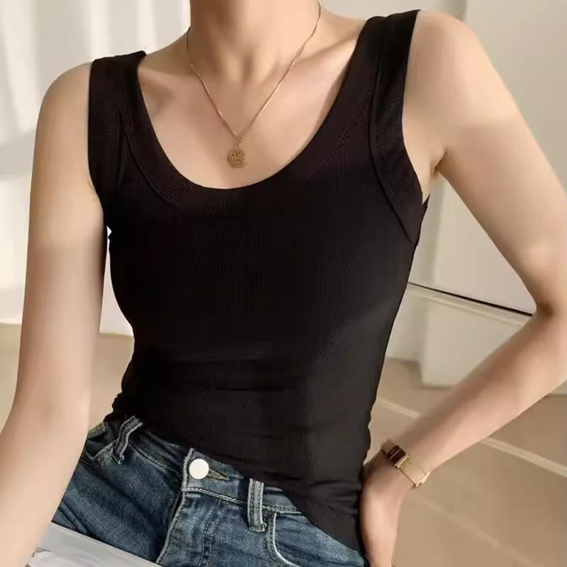 Women's Ice Silk Slimming Knitted Camisole with Chest Pad