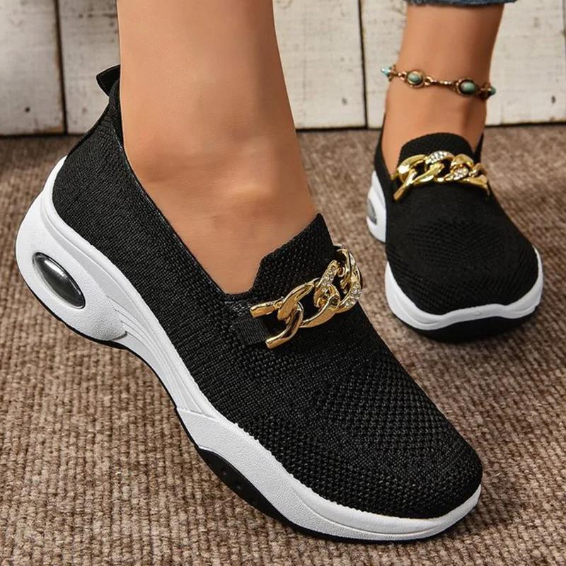 Fashion SyfIyno Women's Shoes Slip-on Women's Vulcanize Shoes Fashion Metal Decoration New Plus Size Breathable Solid Color Casual Shoes