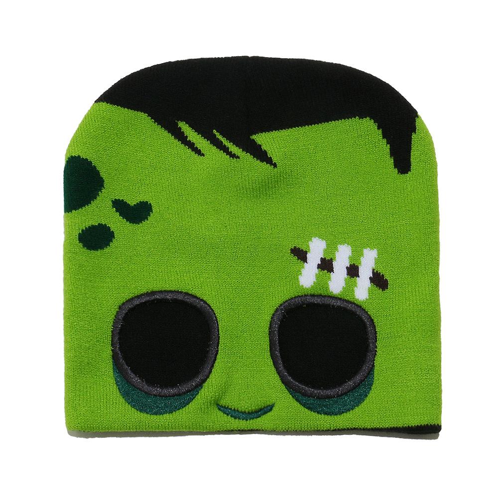 Halloween personality funny exposed wool hat warm letter pullover hat hip hop trend cartoon animation knitted hat