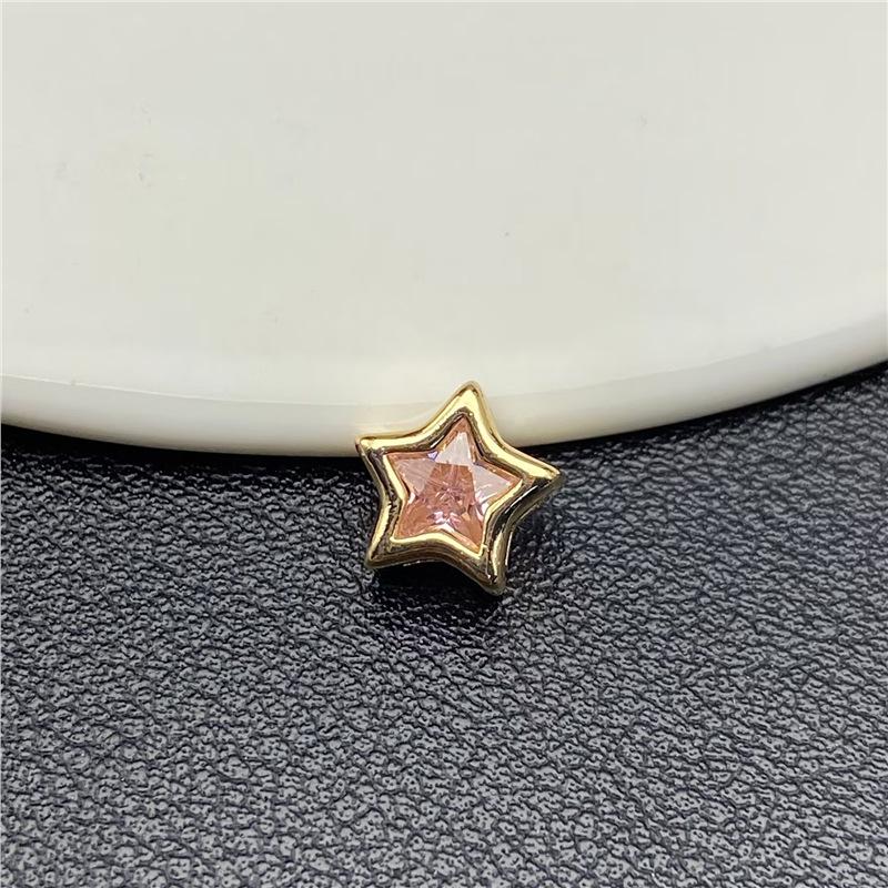 9mm 14k Zircon Pentagram Pendant: 3D Colorful Star with Inlaid Diamonds for DIY Nail Art