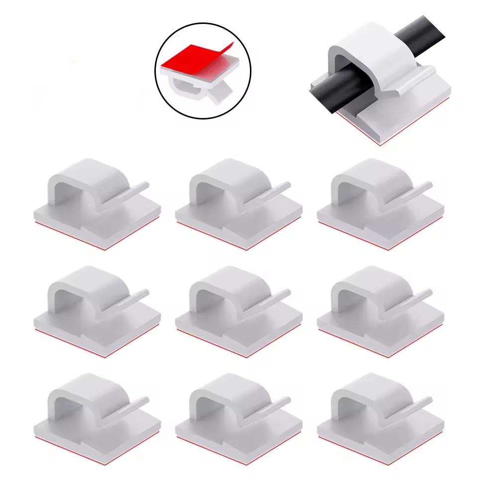 10/20/50Pcs Cable Organizer Clips Wire Winder Holder Protector USB Cable Management Adhesive Hooks Desk Clamp for Home Office