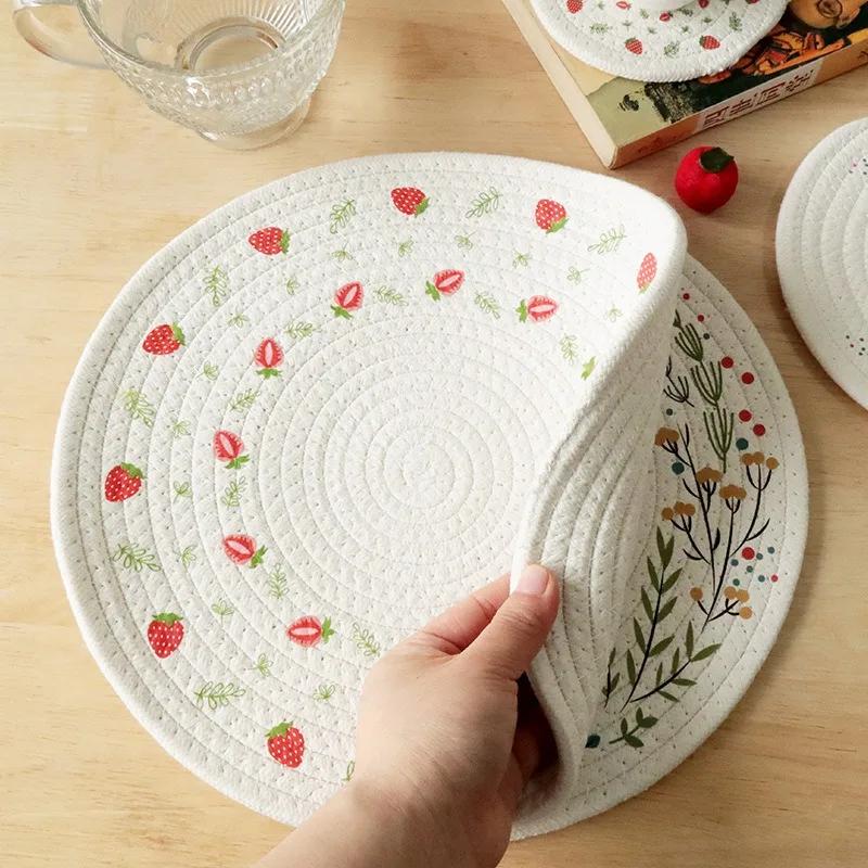 30CM Table Mat Cotton Placemats Anti Slip Dining Table Mats Non-Slip Tableware Bowl Pads Kitchen Drink Cup Coasters