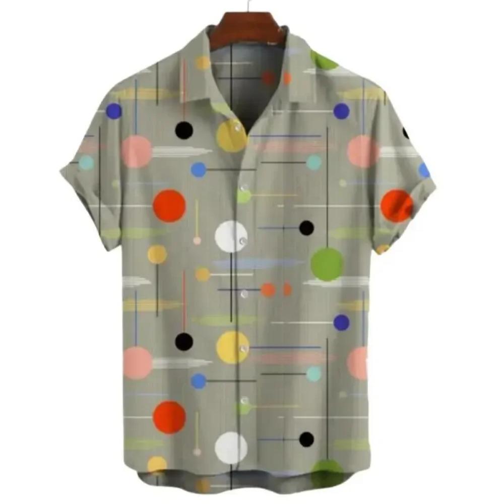 Hawaiian Casual Men's Short Sleeved Shirt, Cartoon Pattern, Retro Fashion Clothing, Retro Style, Summer Vacation, Social Men's Shirt